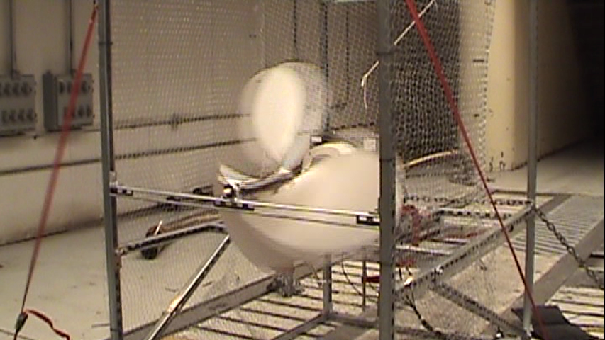 Windstrument prototype spinning in wind tunnel
